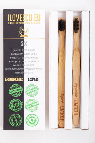 Ilove eco Bambusové zubné kefky Ergonomic + Expert dvojité balenie